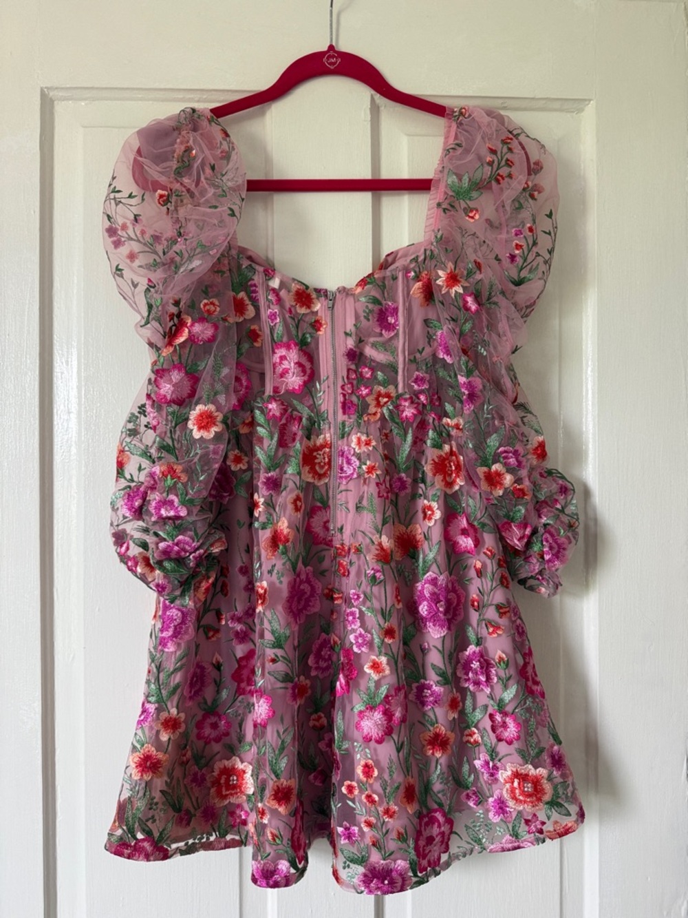 For Love & Lemons Pink Floral Embroidered Short Dress - Picture 8 of 8